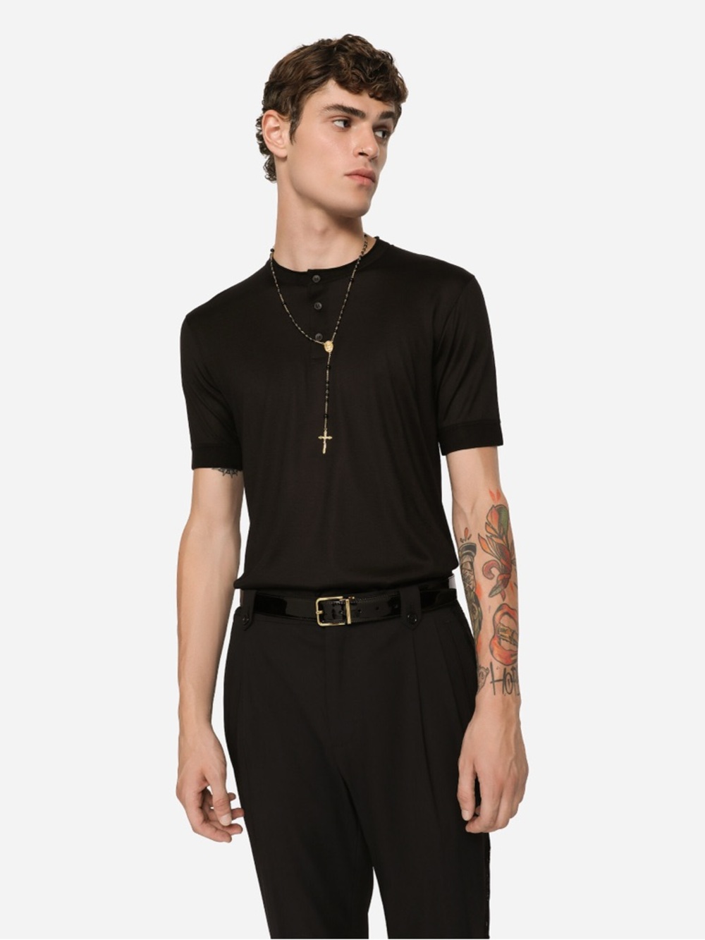 Dolce & Gabbana Black Short-Sleeve Henley Polo